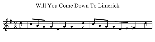 Will You Come Down To Limerick - staff notation