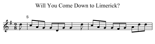 Will You Come Down to Limerick? - staff notation