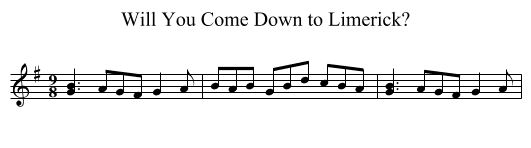 Will You Come Down to Limerick? - staff notation