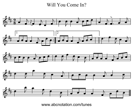 Will You Come In? - staff notation