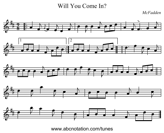 Will You Come In? - staff notation