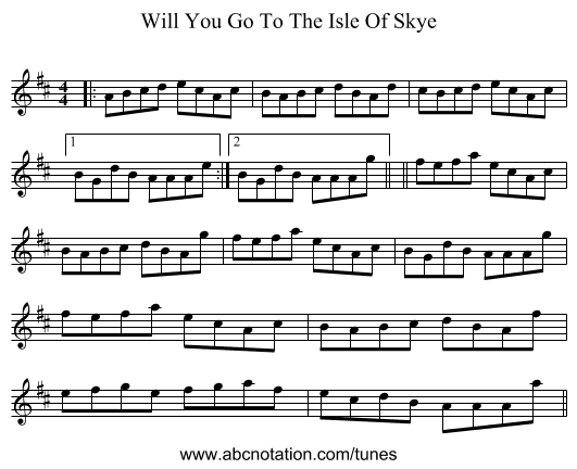 Will You Go To The Isle Of Skye - staff notation