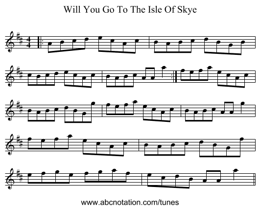 Will You Go To The Isle Of Skye - staff notation