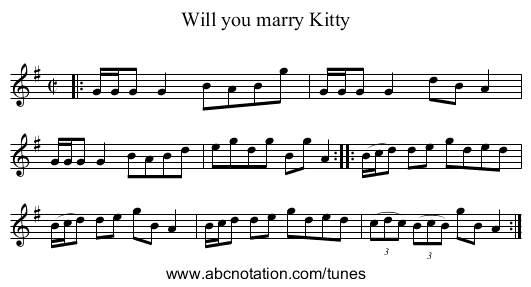 Will you marry Kitty - staff notation