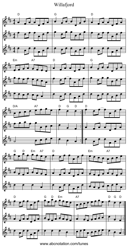 Willafjord - staff notation