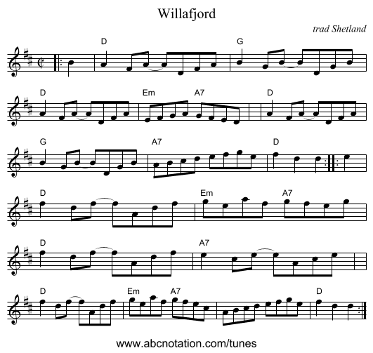 Willafjord - staff notation