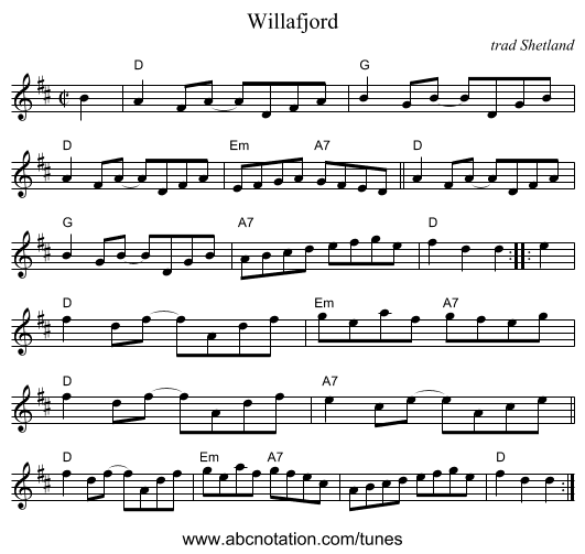 Willafjord - staff notation
