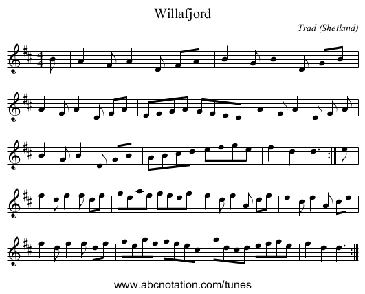 Willafjord - staff notation