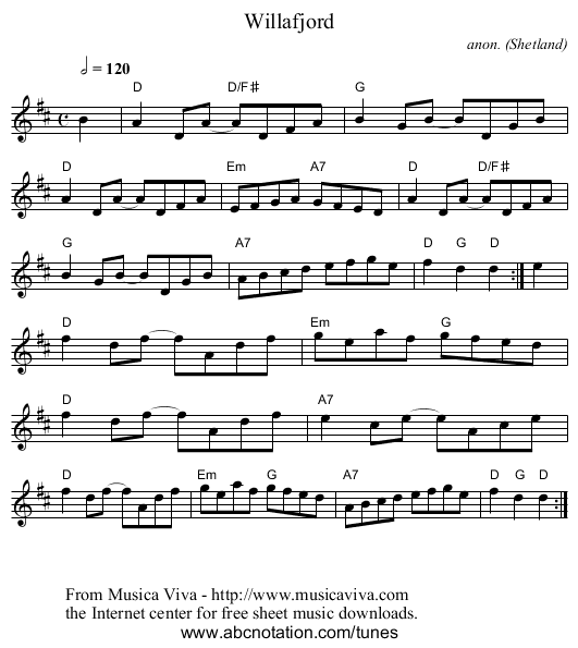 Willafjord - staff notation