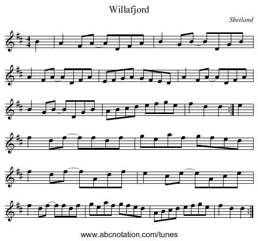 Willafjord - staff notation