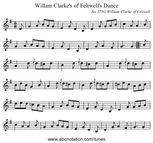 Willam Clarke's of Feltwell's Dance - staff notation