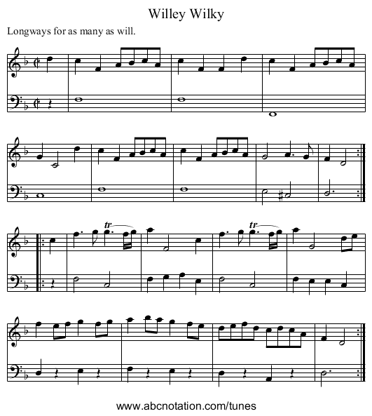 Willey Wilky - staff notation
