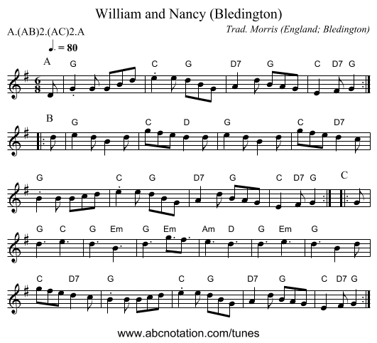 William and Nancy (Bledington) - staff notation