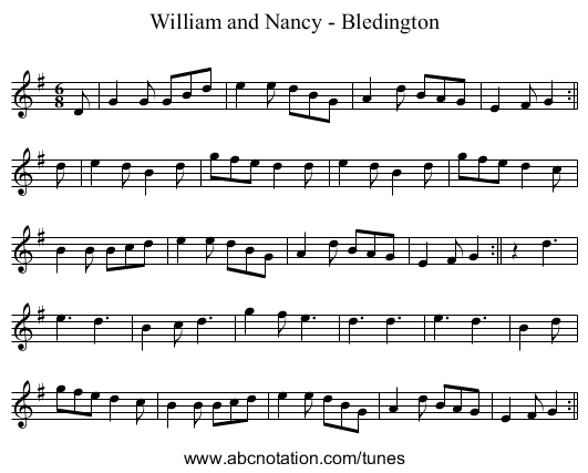 William and Nancy - Bledington - staff notation