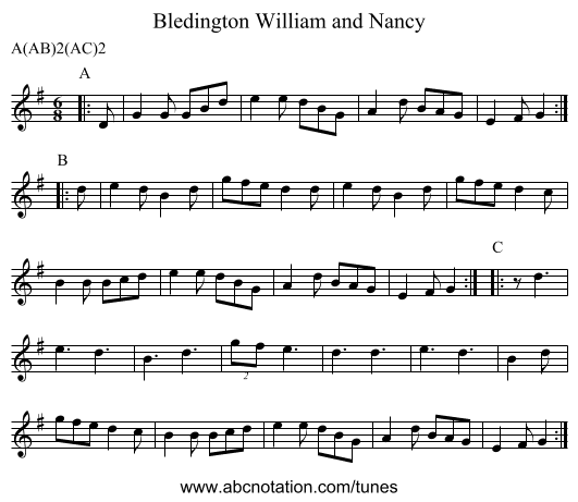 William and Nancy, Bledington - staff notation