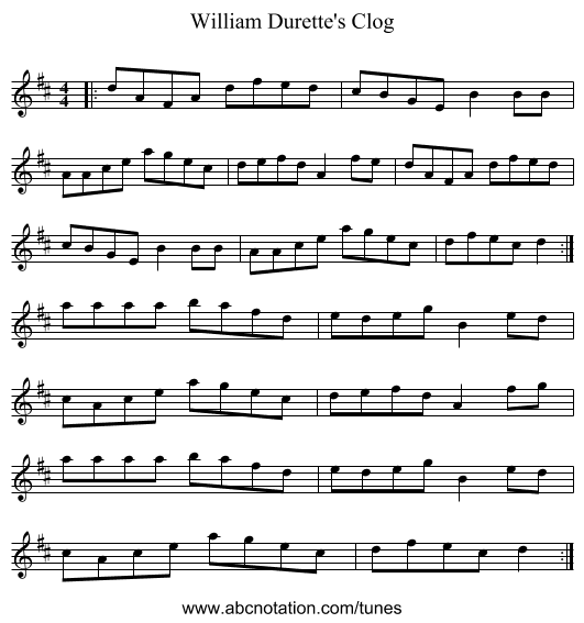 William Durette's Clog - staff notation