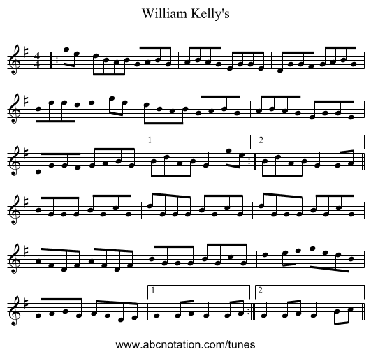 William Kelly's - staff notation