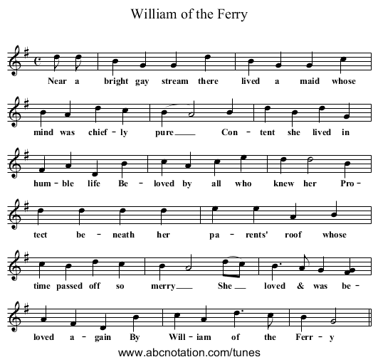 William of the Ferry - staff notation