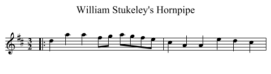 William Stukeley's Hornpipe - staff notation