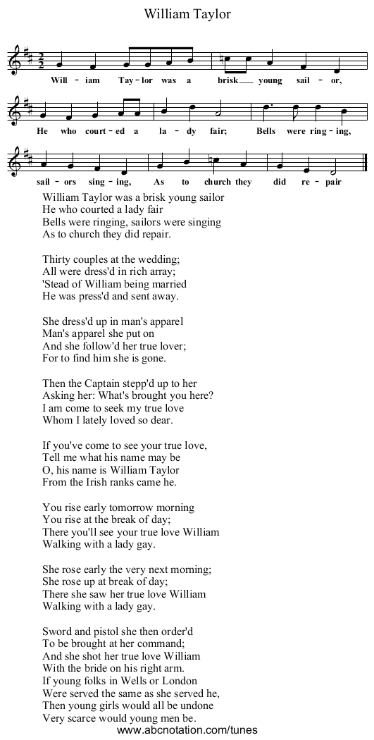 William Taylor - staff notation