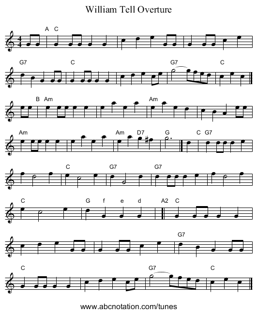 William Tell Overture - staff notation
