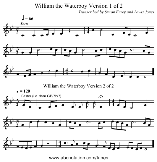 William the Waterboy Version 1 of 2 - staff notation