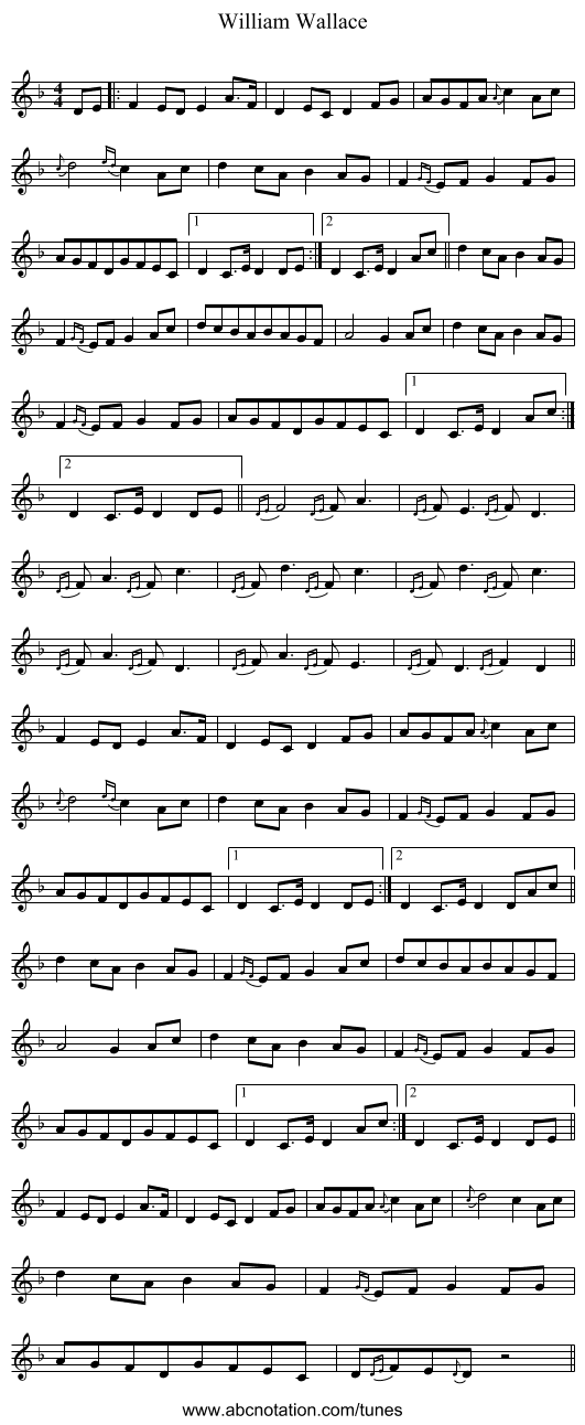 William Wallace - staff notation