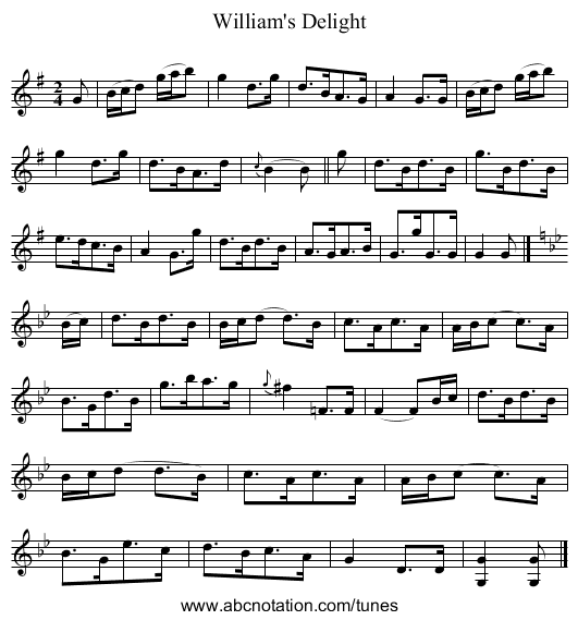 William's Delight - staff notation