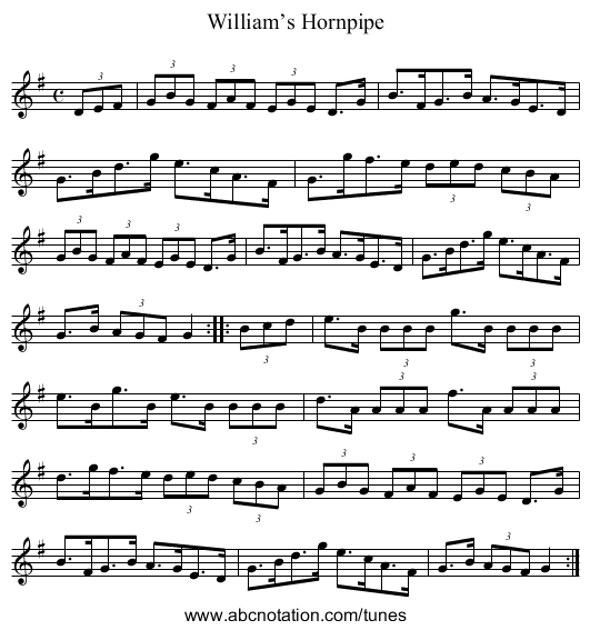 William’s Hornpipe - staff notation