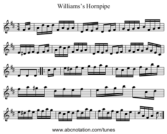Williams’s Hornpipe - staff notation