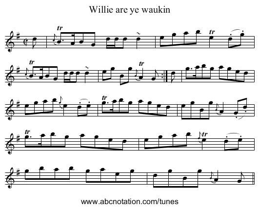 Willie are ye waukin - staff notation