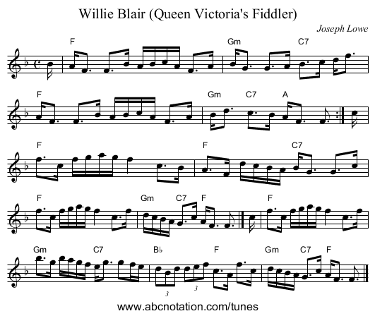 Willie Blair (Queen Victoria's Fiddler) - staff notation