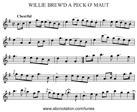 WILLIE BREW'D A PECK O' MAUT - staff notation