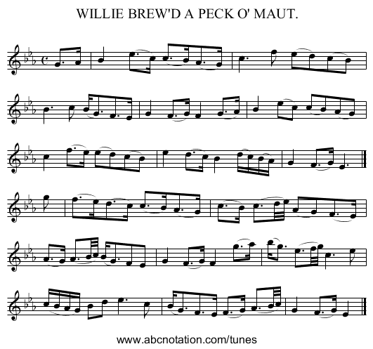 WILLIE BREW'D A PECK O' MAUT. - staff notation