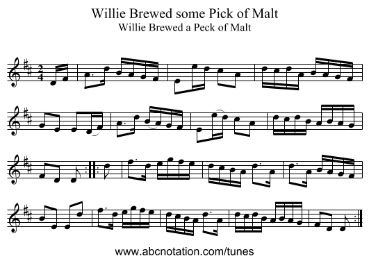 Willie Brewed some Pick of Malt - staff notation