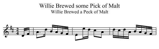 Willie Brewed some Pick of Malt - staff notation