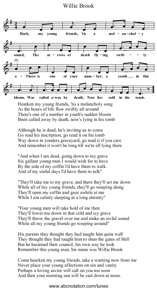 Willie Brook - staff notation