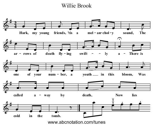 Willie Brook - staff notation