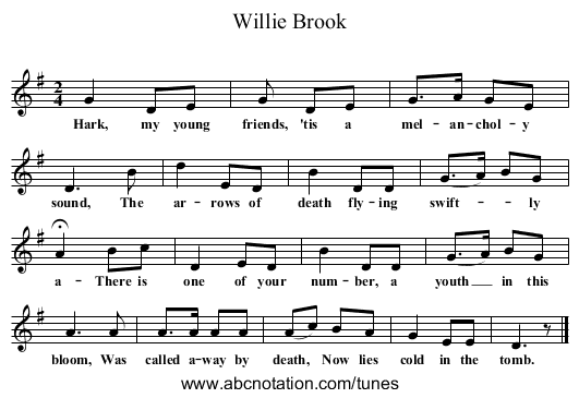Willie Brook - staff notation