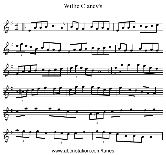Willie Clancy's - staff notation