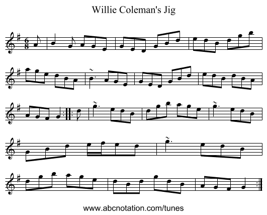 Willie Coleman's Jig - staff notation
