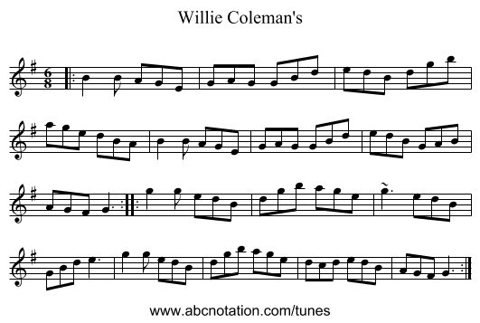 Willie Coleman's - staff notation