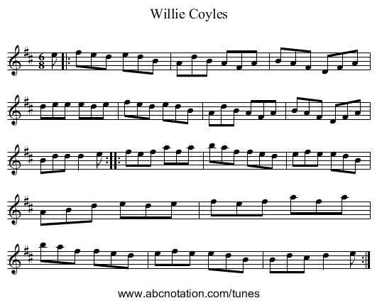 Willie Coyles - staff notation