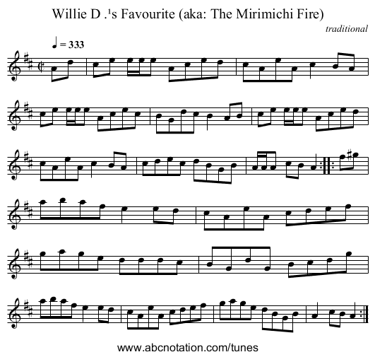 Willie D .¹s Favourite (aka: The Mirimichi Fire) - staff notation