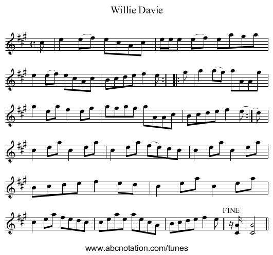 Willie Davie - staff notation