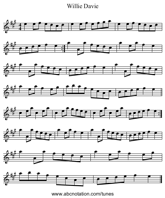 Willie Davie - staff notation