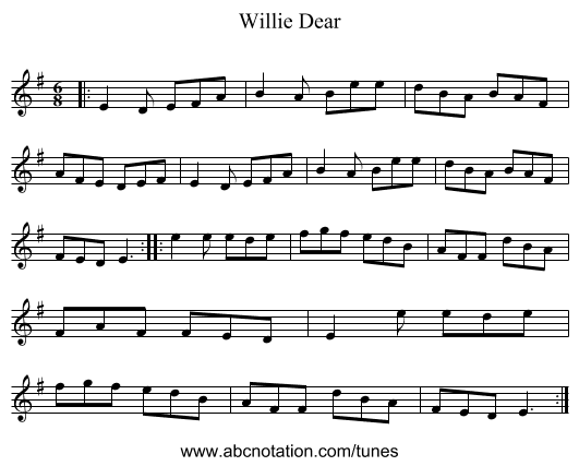 Willie Dear - staff notation