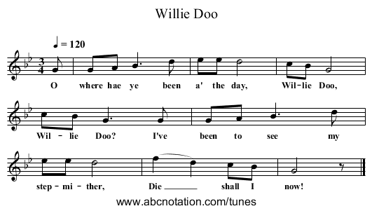 Willie Doo - staff notation