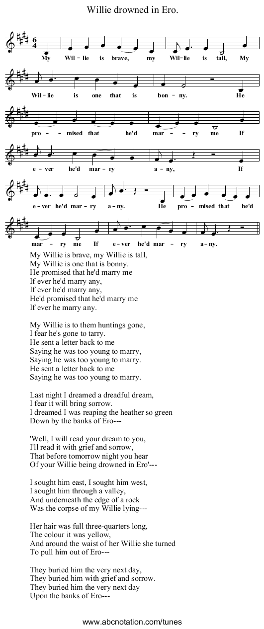 Willie drowned in Ero. - staff notation