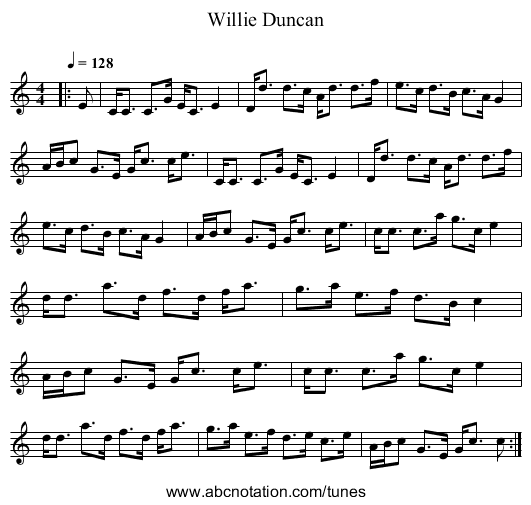 Willie Duncan - staff notation